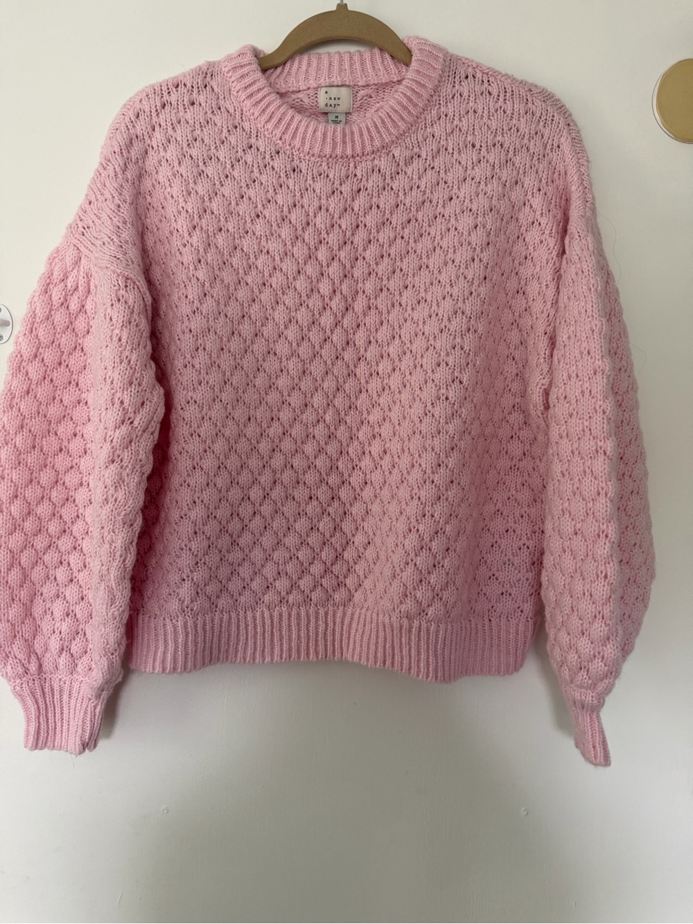 a new day Soft Pink Diamond-Pattern Crewneck Sweater women size M